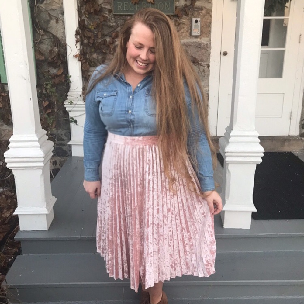 Pink Velvet A-line Skirt